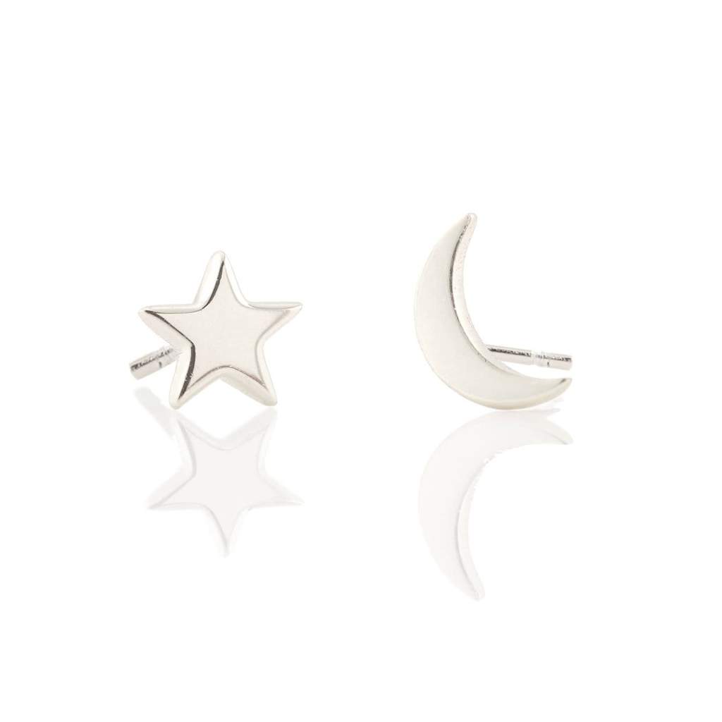KN Earring Stud Star and Moon Sterling Silver