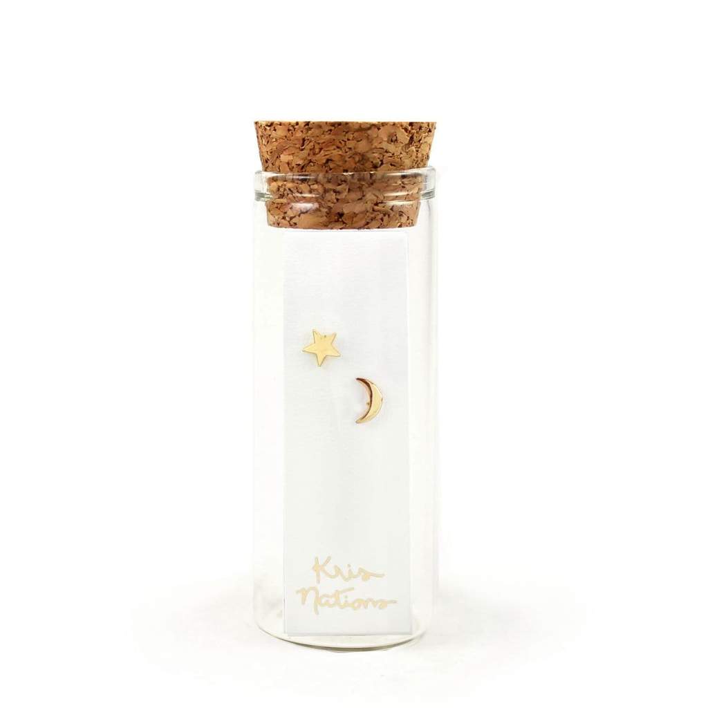 KN Earring Stud Star and Moon Sterling Silver