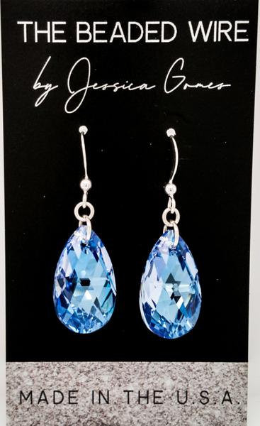 BW Earring Sterling Classic Princess Teardrop Light Sapphire AB