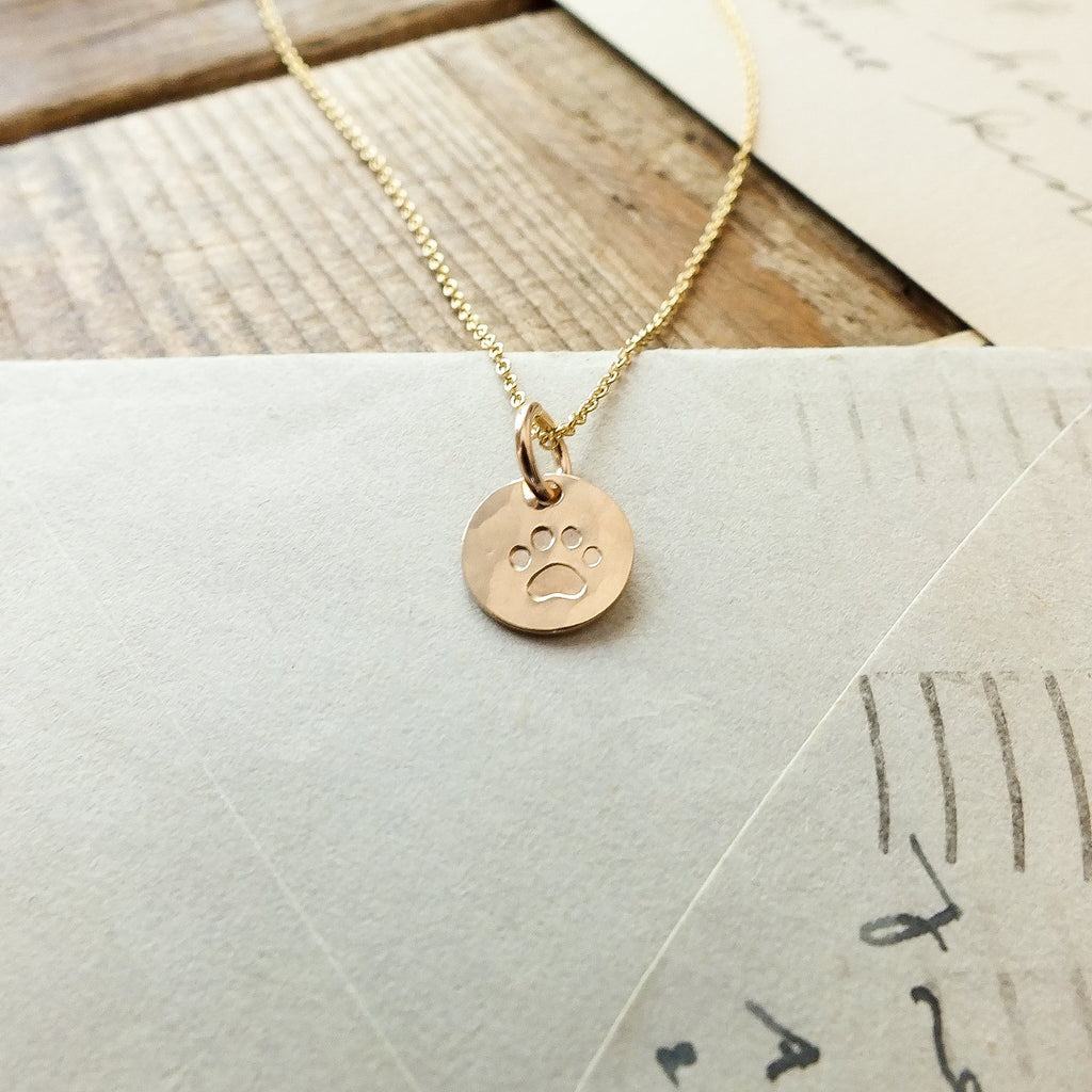 BCMING Necklace Paw Print Gold Fill