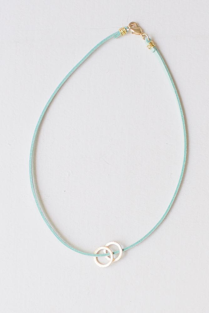LC Necklace Paisley Turq Leather 2 Rings