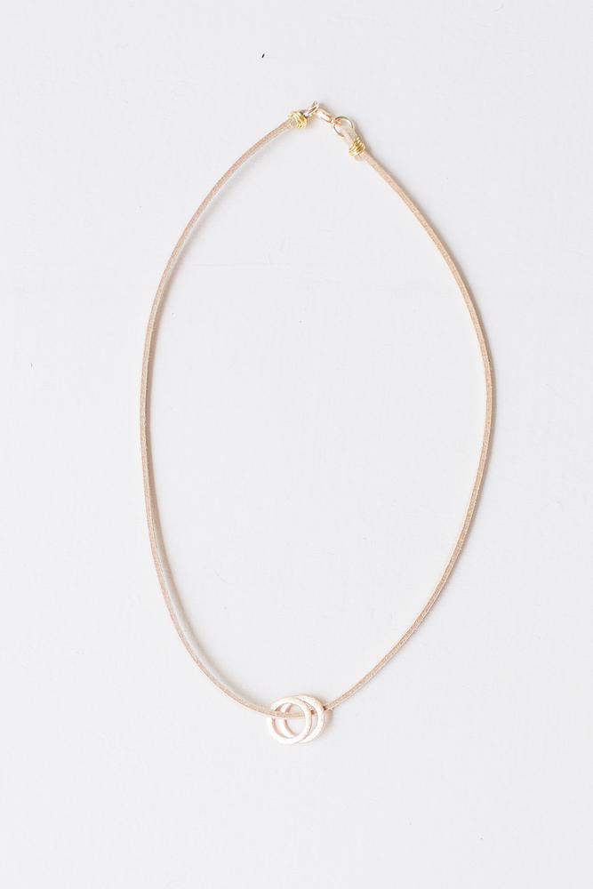 LC Necklace Paisley Taupe Leather 2 Rings