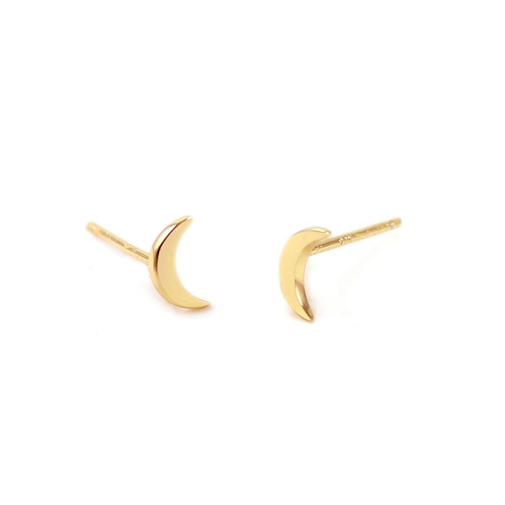 Crescent Moon Stud Earrings 18K Gold Vermeil