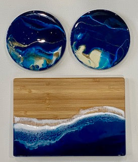 Ocean Wave Cheese Tray and Two Coasters