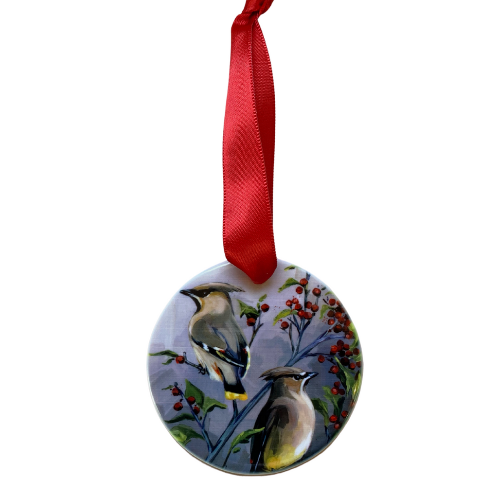 Cedar Waxwing Porcelain Ornament