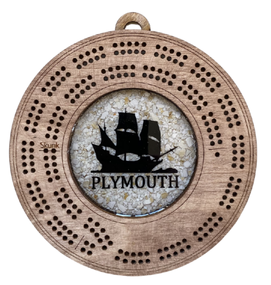 Plymouth Mayflower Silhouette Cribbage Board With Clam Shells