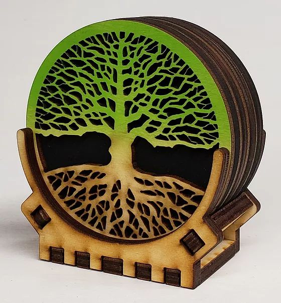 Laser Cut Wooden Coaster Set (4)