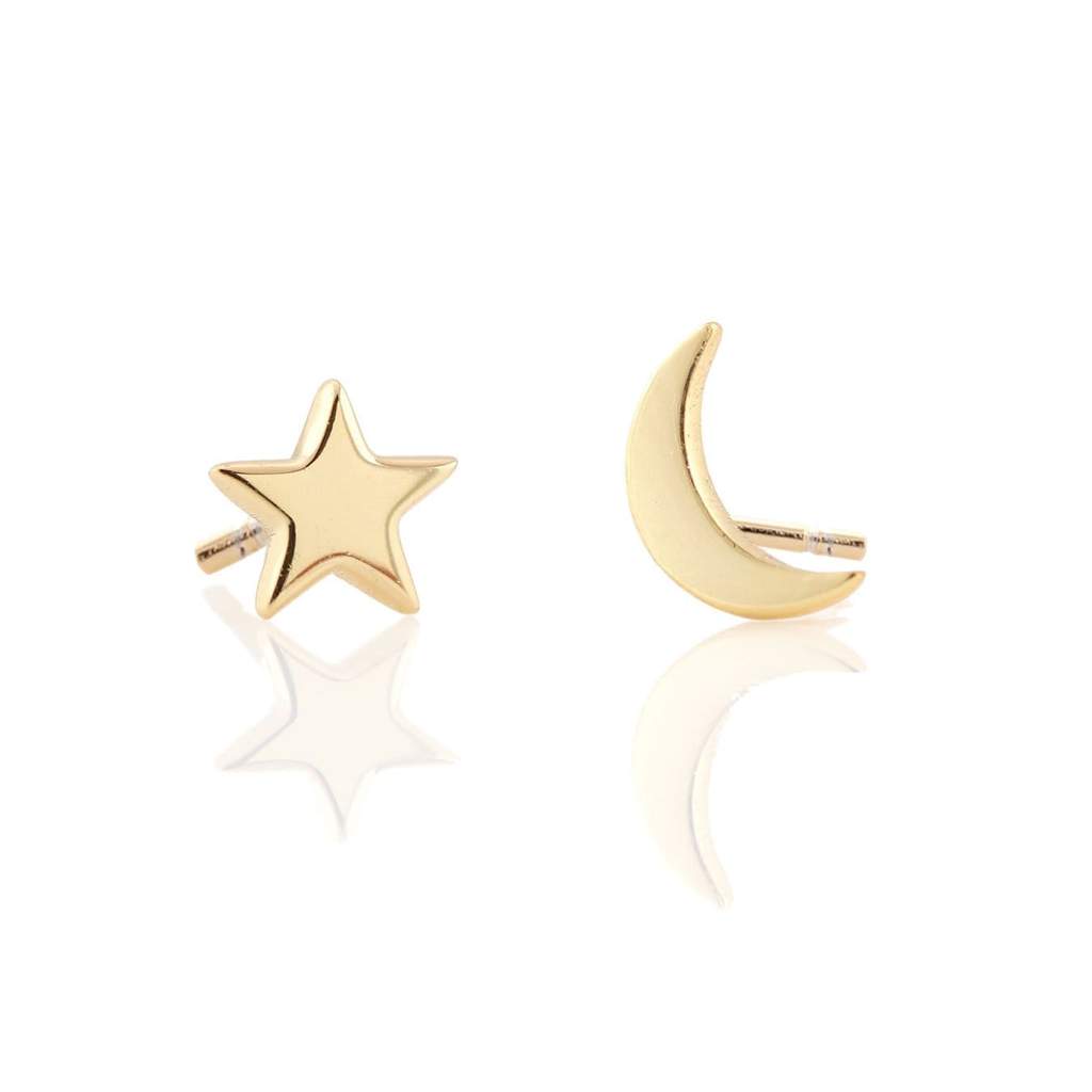 Star And Moon Stud Earrings 18K Gold Vermeil
